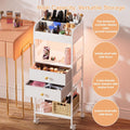 Makeup Organizer with LED Light&Charging Station, Make Up Skincare Organizers and Storage with Drawers, Vanity Cosmetics Display Cases Holder for Skin Care Nail Perfume Hair, White