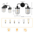 Wall Sconces Set of 2 with Clear Glass Shade,Modern Wall Sconce, Industrial Indoor Wall Light Fixture for Bathroom Living Room Bedroom Over Kitchen Sink,E26 Socket, Bulbs Not Included