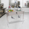 Aiqidi 2 Compartment Commercial Sinks Stainless Steel Freestanding Silver Kitchen Utility Sink w/Faucet 35.8"x21.3"x40"