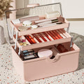 kosheko High Capacity Transparent Makeup Box, Portable Desktop Cosmetic Storage, Lightweight Plastic Makeup Organizer, Multifunctional Beauty Accessory Case. pink