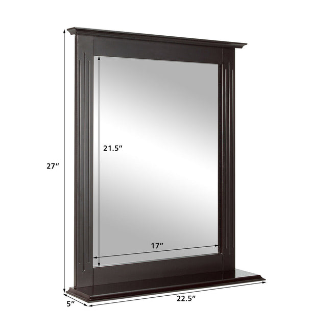 Gymax Bathroom Wall-Mounted Mirror W/Shelf Vanity Makeup Mirror Multipurpose Brown