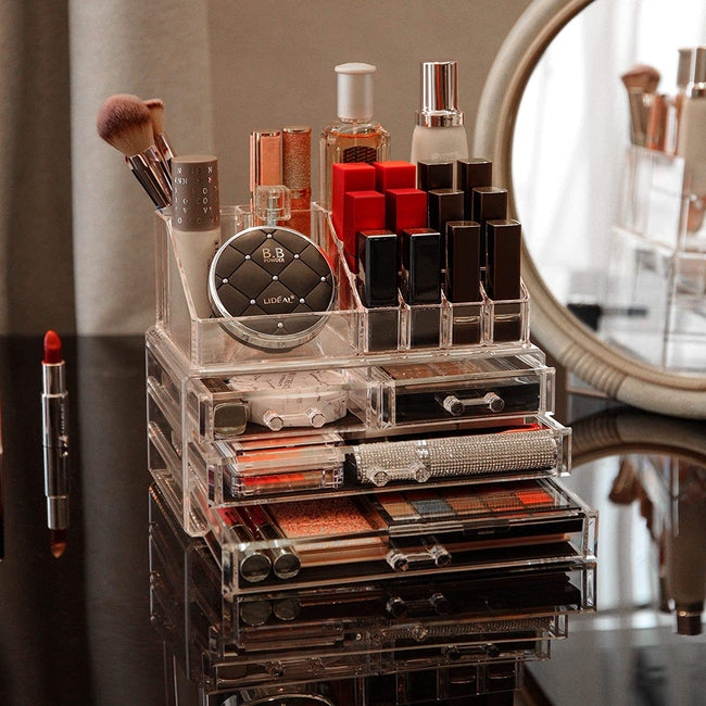 Acrylic Clear Makeup Organizer and Storage Stackable Skin Care Cosmetic Display Case with 4 Drawers Make Up Stands for Jewelry Hair Accessories Beauty Skincare Product Organizing,,,F110043