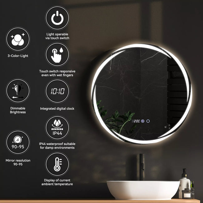 ELECWISH LED Lighted Bathroom Vanity Mirror Dimmable and Anti-Fog Wall Mirror