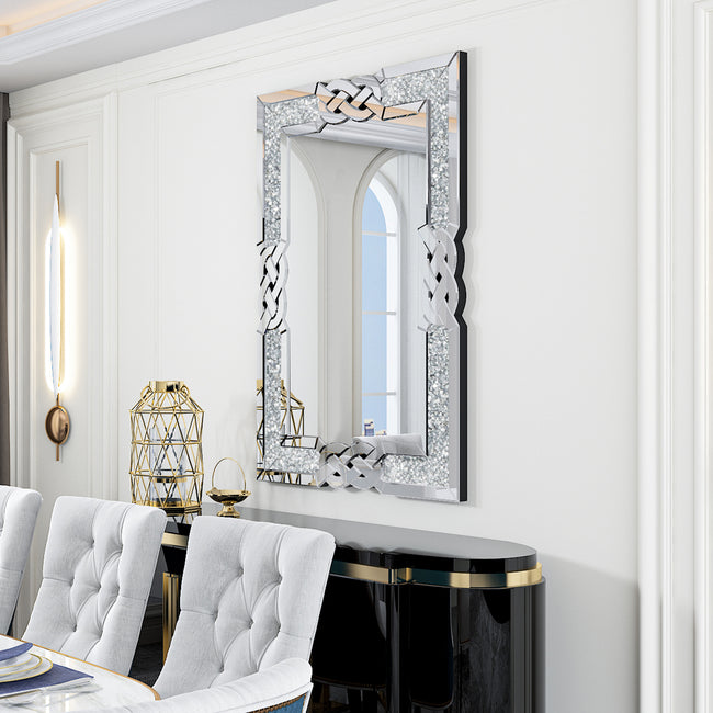 LUVODI Crushed Diamond Wall Mirror 39x28 inch Decorative Glass Silver Bathroom Vanity Mirrors Square