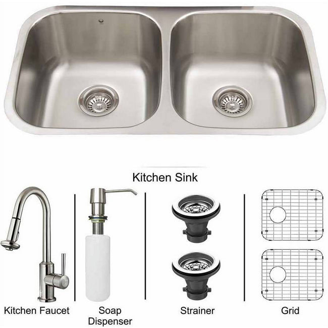 Vigo Inductries VG15339 VIGO All in One 32-inch Undermount Stainless Steel Kitchen Sink and Faucet Set