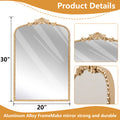 TBKLEY Arched Wall Mirror for Bathroom, 20"x30" Metal Beaded Frame Decorative Accent Mirror, Baroque Inspired Wall Decor, Gold