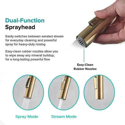 Senlesen Brushed Gold Kitchen Faucet Pull Out Sprayer Sink Mixer Tap
