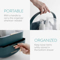 Makeup Organizer Storage Box - Cosmetics, Skincare and Beauty Case with Clear Lid Display and 2 Drawers - Bathroom Counter or Vanity - Green