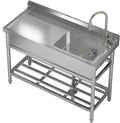 47 Inch Utility Sink With Faucet & Cold and Hot Water Pipes, Free Standing Sink for Kitchen Laundry Room Bathroom Restaurant Garage Garden Backyard, Stainless Steel Sink, Sink with Workbench