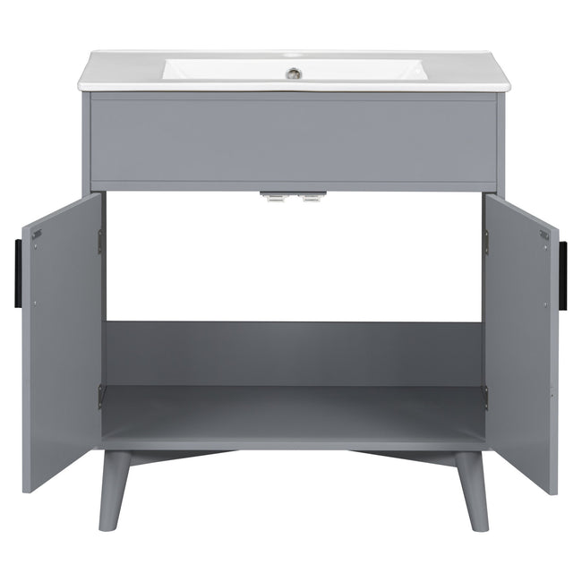 Bathroom Storage Cabinet with Sink, Bathroom vanity Set with Anti-Scratch Floor Mat, Combo Cabinet with 2 Cabinet Door