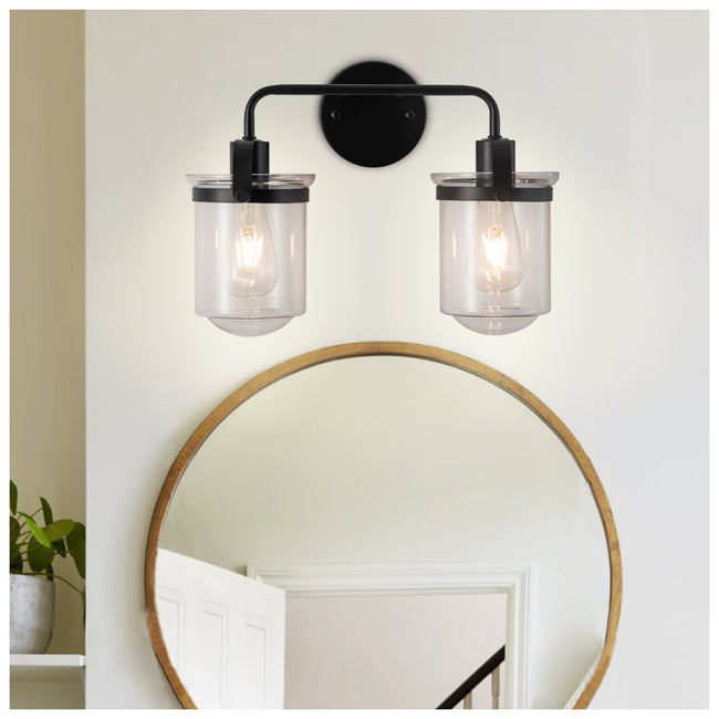 Wall Sconces Set of 2 with Clear Glass Shade,Modern Wall Sconce, Industrial Indoor Wall Light Fixture for Bathroom Living Room Bedroom Over Kitchen Sink,E26 Socket, Bulbs Not Included