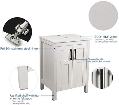 FULLWATT 24" Bathroom Wood Vanity Cabinet Storage Counter-top Vessel Sink Pop Up Combo
