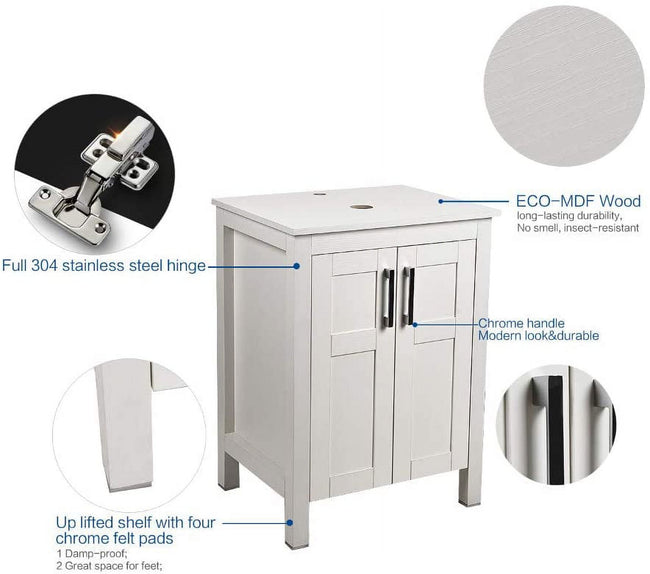 FULLWATT 24" Bathroom Wood Vanity Cabinet Storage Counter-top Vessel Sink Pop Up Combo