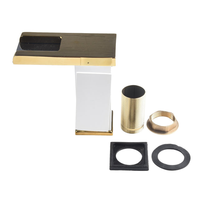 LED Waterfall Faucet Washbasin Kitchen Sink Luminous Tap Deck Mounted Cold And Hot Mixer Bathroom Decor Light Brass