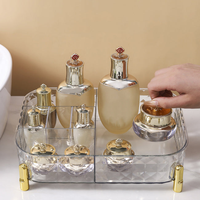 Clearance! Desktop Cosmetics Storage Box PET Dresser Beauty Storage Basket Sundries Transparent Compartment Storage Box New