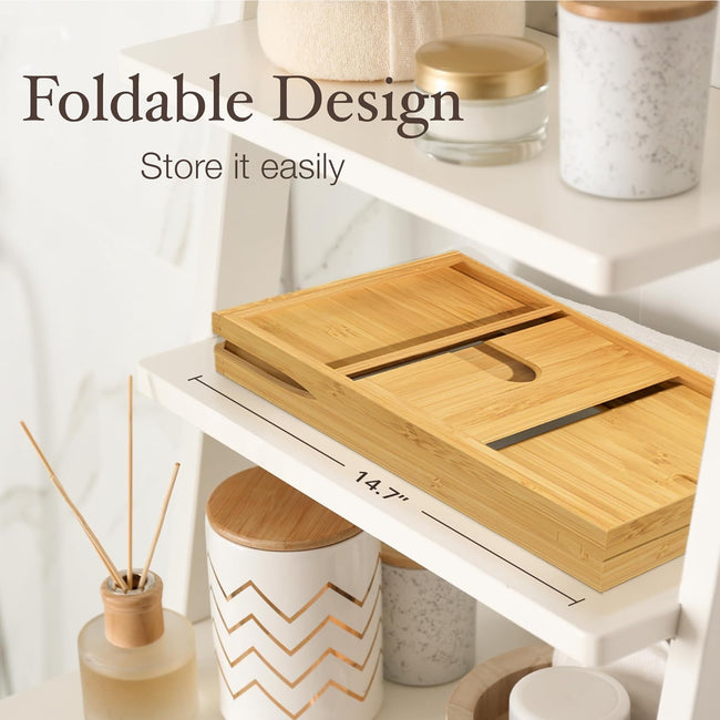 Bathtub Tray for Tub - Adjustable Bamboo Bath Tray for Tub - Collapsible & Folding Bathtub Caddy Bath Tub Tray Wood - Bath Accessories - Unique for Mom | by Bambüsi