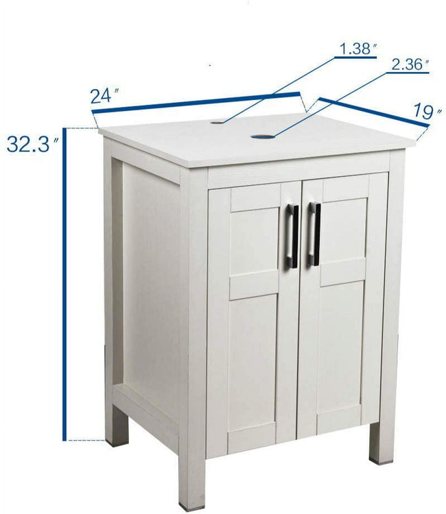 FULLWATT 24" Bathroom Wood Vanity Cabinet Storage Counter-top Vessel Sink Pop Up Combo