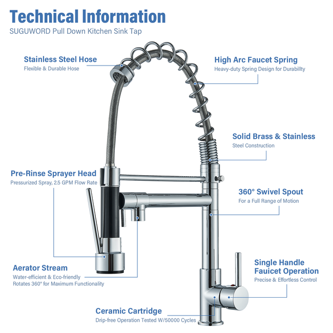 Cesinkin Brass Silver Curved Kitchen Sink Faucet