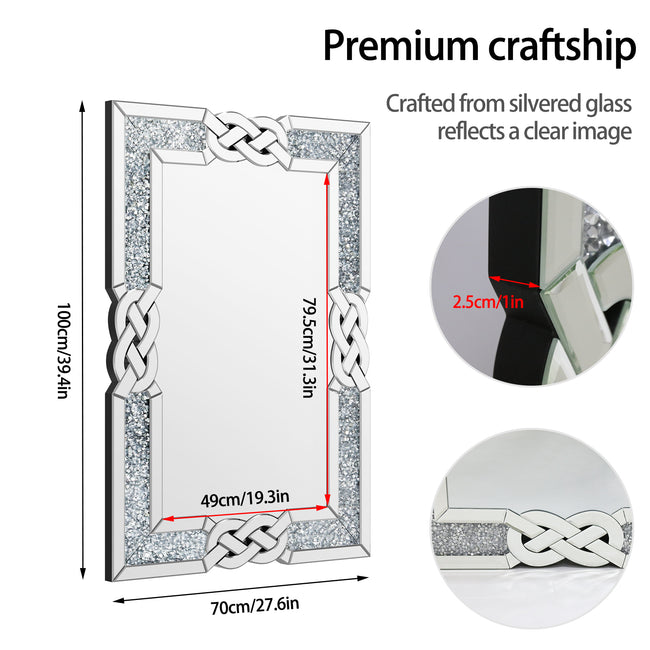 LUVODI Crushed Diamond Wall Mirror 39x28 inch Decorative Glass Silver Bathroom Vanity Mirrors Square