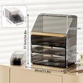 Cosmetic Organizer Makeup Storage Box with Lid for Bathroom Counter Cosmetic Display Case with Drawers Skin Care Products Storage with Lipstick Holder (Clear Black)