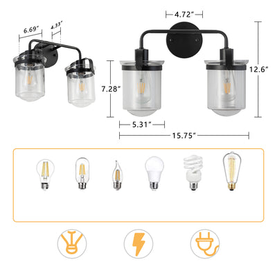 Wall Sconces Set of 2 with Clear Glass Shade,Modern Wall Sconce, Industrial Indoor Wall Light Fixture for Bathroom Living Room Bedroom Over Kitchen Sink,E26 Socket, Bulbs Not Included