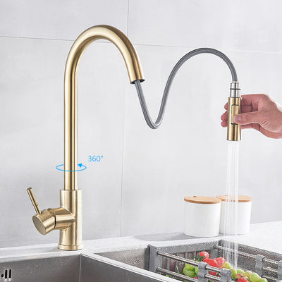 Senlesen Brushed Gold Kitchen Faucet Pull Out Sprayer Sink Mixer Tap