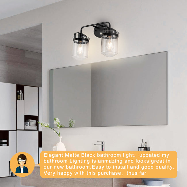 Wall Sconces Set of 2 with Clear Glass Shade,Modern Wall Sconce, Industrial Indoor Wall Light Fixture for Bathroom Living Room Bedroom Over Kitchen Sink,E26 Socket, Bulbs Not Included