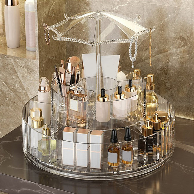 Donemore Rotating Makeup Organizer Large Capacity Cosmetics Organizer Beauty Organizer Clear Cosmetic Storage Display Case for Bedroom Dresser