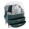 Makeup Organizer Storage Box - Cosmetics, Skincare and Beauty Case with Clear Lid Display and 2 Drawers - Bathroom Counter or Vanity - Green