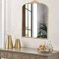 TBKLEY Arched Wall Mirror for Bathroom, 20"x30" Metal Beaded Frame Decorative Accent Mirror, Baroque Inspired Wall Decor, Gold