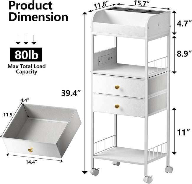 Makeup Organizer with LED Light&Charging Station, Make Up Skincare Organizers and Storage with Drawers, Vanity Cosmetics Display Cases Holder for Skin Care Nail Perfume Hair, White