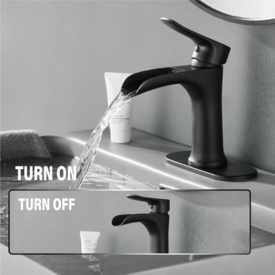 Yundoom Matte Black Bathroom Faucet,Bathroom Sink Faucet,Waterfall Bathroom Faucet