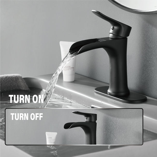 Yundoom Matte Black Bathroom Faucet,Bathroom Sink Faucet,Waterfall Bathroom Faucet