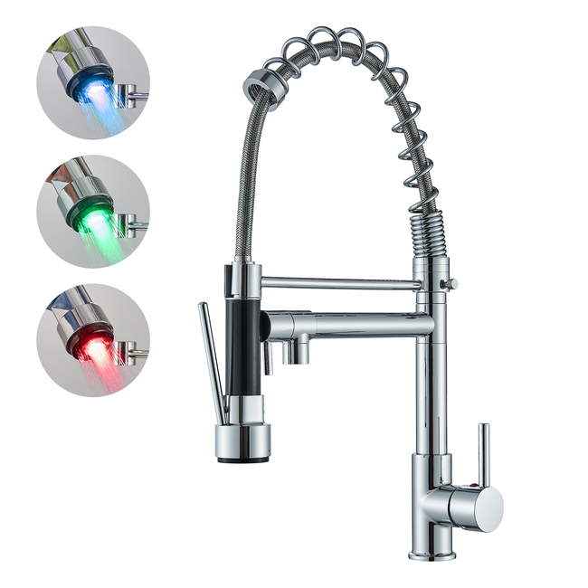Cesinkin Brass Silver Curved Kitchen Sink Faucet