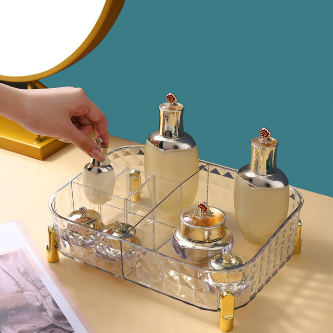 Clearance! Desktop Cosmetics Storage Box PET Dresser Beauty Storage Basket Sundries Transparent Compartment Storage Box New