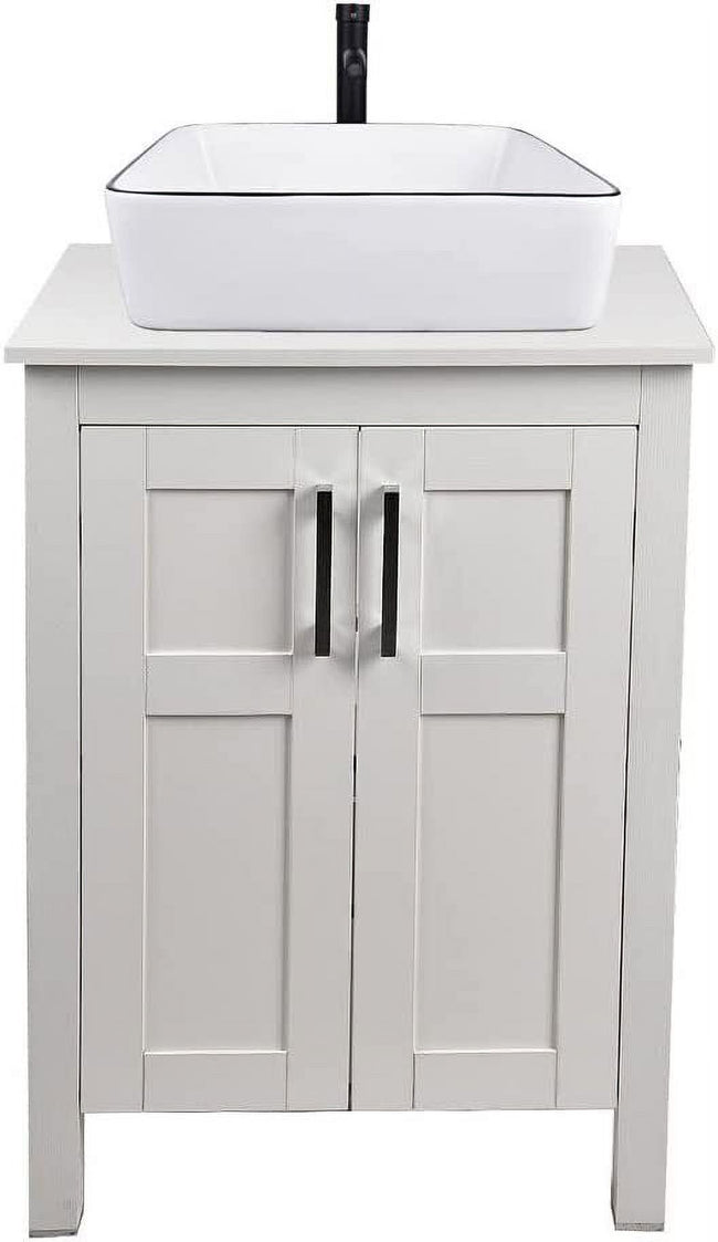FULLWATT 24" Bathroom Wood Vanity Cabinet Storage Counter-top Vessel Sink Pop Up Combo