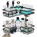 LEFEE Corner Shower Caddy, Shower Caddy Wall Mounted with Soap and Razor Holder, SUS304 Stainless Steel Corner Shower Shelf for Bath Accessories, Bathroom Organiser with 5 Adhesives, 2 Pack, Black