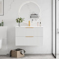 ICEELF 30'' Bathroom Vanity Cabinet with Sink and Faucet, Wall Mounted Floating Bathroom Vanity with 2 Big Drawer and Metal Handles (White, 30")