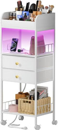 Makeup Organizer with LED Light&Charging Station, Make Up Skincare Organizers and Storage with Drawers, Vanity Cosmetics Display Cases Holder for Skin Care Nail Perfume Hair, White