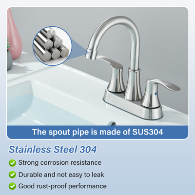 Zovajonia Centerset 4 In Bathroom Sink Faucet 2 Handle Vanity 360 Swivel Spout with Drain Brushed nickel