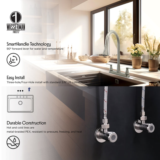 22167143 -Hybrid Metal Kitchen Sink Faucet 28mm Spout with Pull down Spray Brushed Nickel