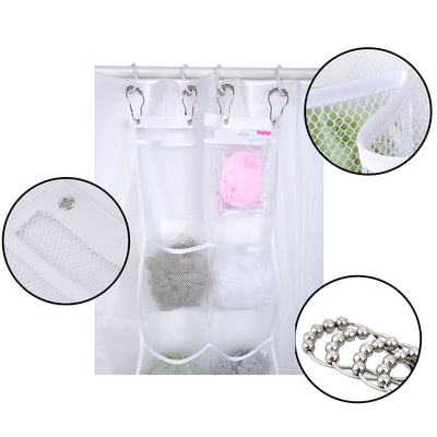 Shower Caddy, Peaoy Quick Dry Hanging Mesh Bath Organizer with 6 Pockets & 4 Hooks for Soaps & Shampoo White
