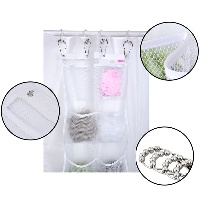 Shower Caddy, Peaoy Quick Dry Hanging Mesh Bath Organizer with 6 Pockets & 4 Hooks for Soaps & Shampoo White