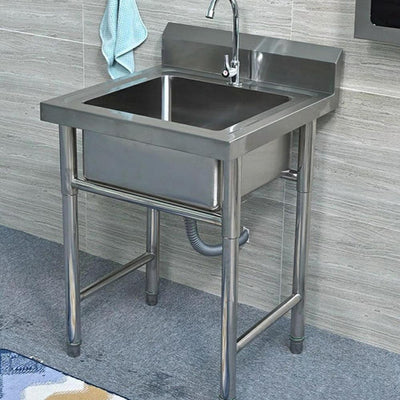 Kagrote 19.6 Inch Stainless Steel Utility Sink with Hot and Cold Faucet, Freestanding Commercial Kitchen Single Bowl Sink for Restaurant, Laundry Room, Garage