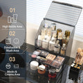 Cosmetic Organizer Makeup Storage Box with Lid for Bathroom Counter Cosmetic Display Case with Drawers Skin Care Products Storage with Lipstick Holder (Clear Black)