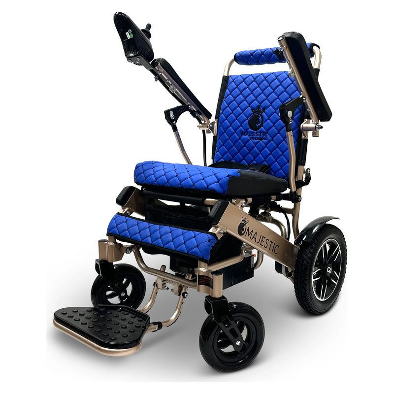 ComfyGo Majestic IQ-8000 folding power wheelchair – blue cushion and backrest
