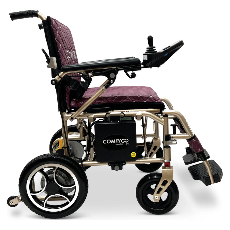 ComfyGo X-7 lightweight folding power wheelchair – purple cushion and backrest