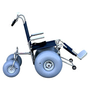 DeBug Elevating Leg Rest Beach Wheelchair – legrest raised, alternate angle