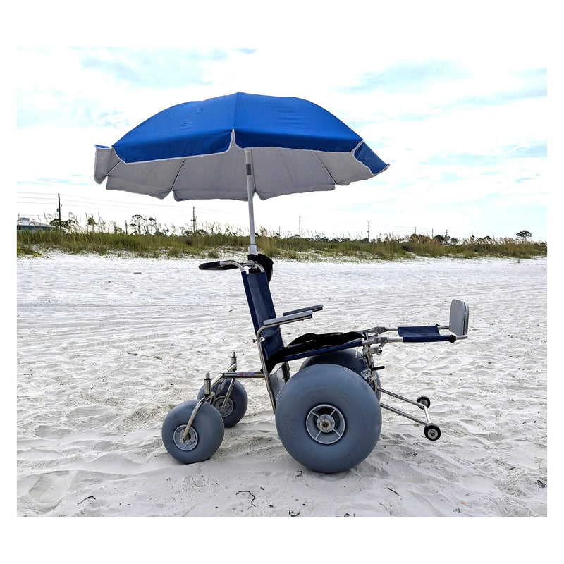 DeBug Elevating Leg Rest Beach Wheelchair – at the beach, side view