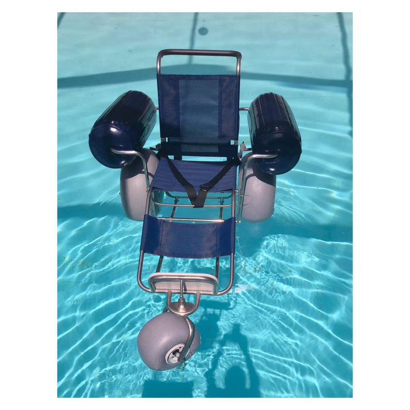 DeBug EZ Roller Floating Beach Wheelchair – in the water, front view